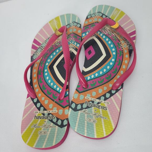 Havianas + Mara Hoffman Flip Flops 9/10 Womens Sandals Pink Rainbow Colorful - Picture 5 of 9